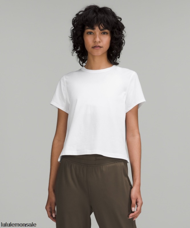 Lululemon Damen DELULU329 | Weißes Klassisches T-shirt Aus Einer Baumwollmischung